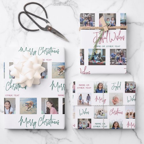 Any Text Photo Collage Modern Script Christmas Wrapping Paper Sheets
