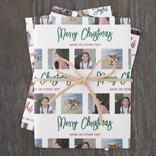 Any Text Photo Collage Red Green Brushed Christmas Wrapping Paper Sheets