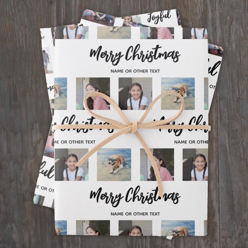 Any Text Photo Collage Simple Brushed Christmas Wrapping Paper Sheets