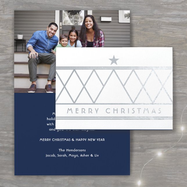 Any Text & Photo Modern Minimalist Merry Christmas Foil Card (Creator Uploaded)