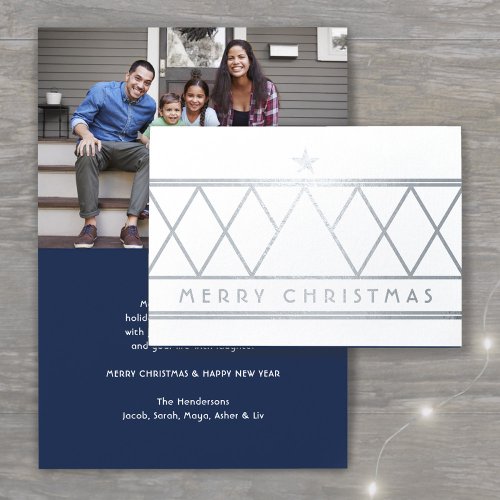 Any Text  Photo Modern Minimalist Merry Christmas Foil Card