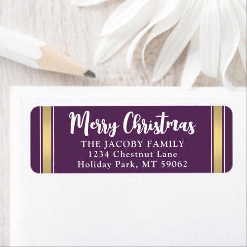 Any Text Purple and Gold Christmas Return Address Label