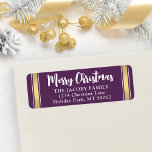 Any Text Purple and Gold Christmas Return Address Label<br><div class="desc">Add a festive finishing touch to holiday card envelopes with customized purple, gold and white return address labels. All text on this template is simple to personalize with any wording, such as Merry Christmas, Happy Holidays, Seasons Greetings, or Happy New Year. As an option, change the greeting to your name...</div>