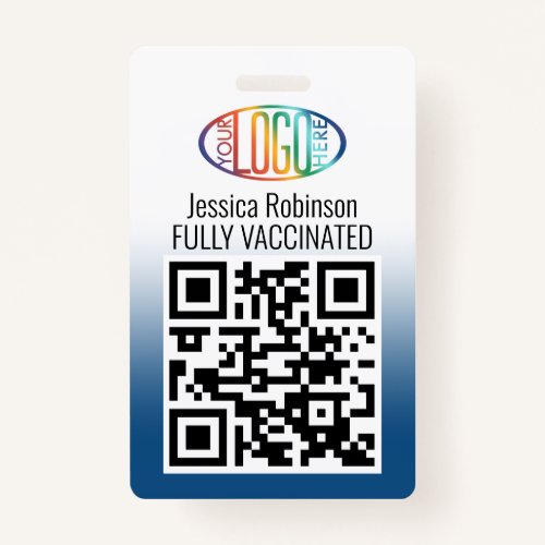 Any Text QR Code Company Logo Vaccine Classic Blue Badge Any Text QR Code Company Logo Vaccine Classic Blue Badge