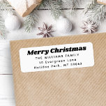 Any Text Retro Typography Christmas Return Address Label<br><div class="desc">Add a stylish finishing touch to holiday card envelopes with customized black and white return address labels. All text on this template is simple to personalize with any wording, such as Merry Christmas, Happy Holidays, Seasons Greetings, or Happy New Year. As an option, change the greeting to your name and...</div>