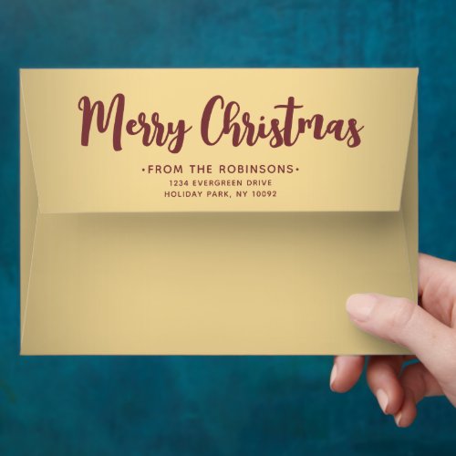 Any Text Return Address Burgundy  Gold Christmas Envelope