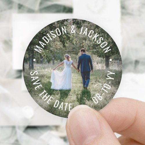 Any Text Save The Date Simple Modern Wedding Photo Classic Round Sticker