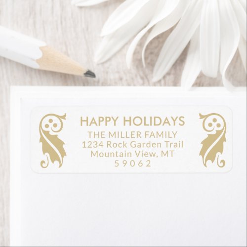 Any Text Simple Gold Holiday Holly Return Address Label