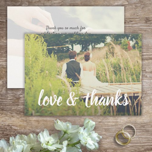 Any Text Simple Script Love  Thanks Wedding Photo Thank You Card