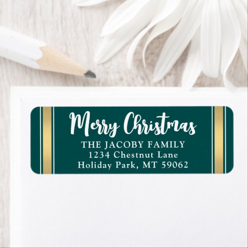 Any Text Teal and Gold Christmas Return Address Label