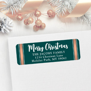 Any Text Teal & Rose Gold Christmas Return Address Label