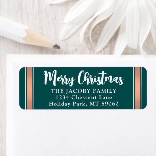Any Text Teal  Rose Gold Christmas Return Address Label