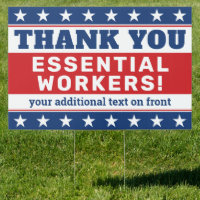 Any Text Thank You Essential Worker Red White Blue Sign