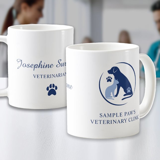 Any Veterinarian Name Custom Vet Clinic Logo Blue Coffee Mug (Creator Uploaded)