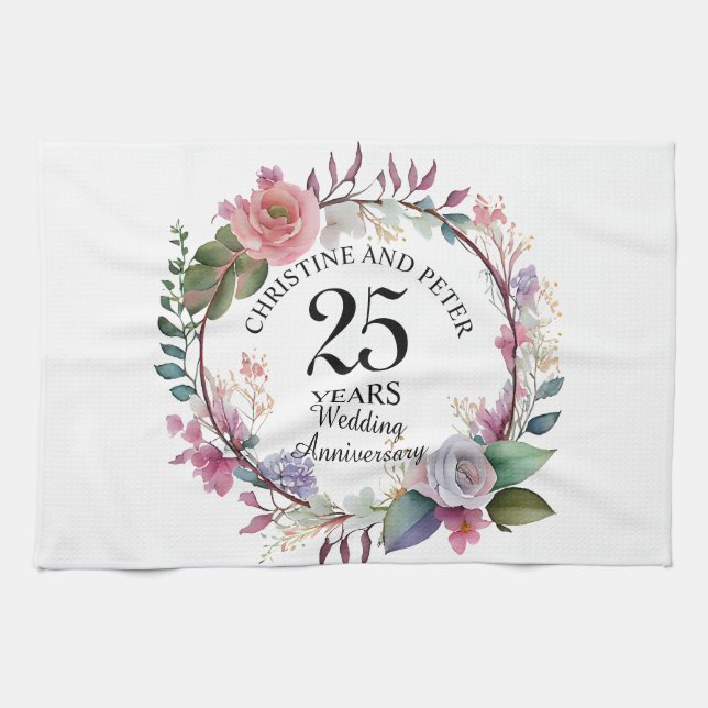 Any Wedding (25) Elegant Floral Anniversary Kitchen Towel (Horizontal)