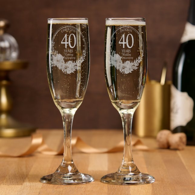 Any Wedding (40) Elegant Blue Floral Anniversary Champagne Flute (Party)
