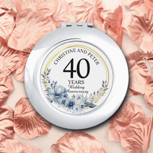 Any Wedding (40) Elegant Blue Floral Anniversary Compact Mirror