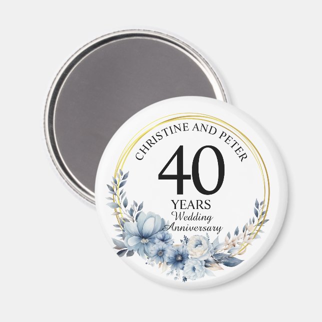 Any Wedding (40) Elegant Blue Floral Anniversary Magnet (Front/Back)