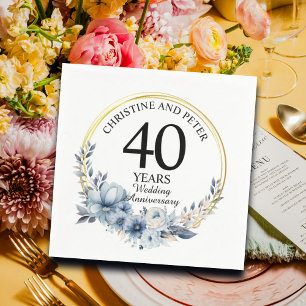 Any Wedding (40) Elegant Blue Floral Anniversary Napkins