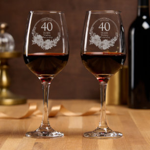 Any Wedding (40) Elegant Blue Floral Anniversary Wine Glass