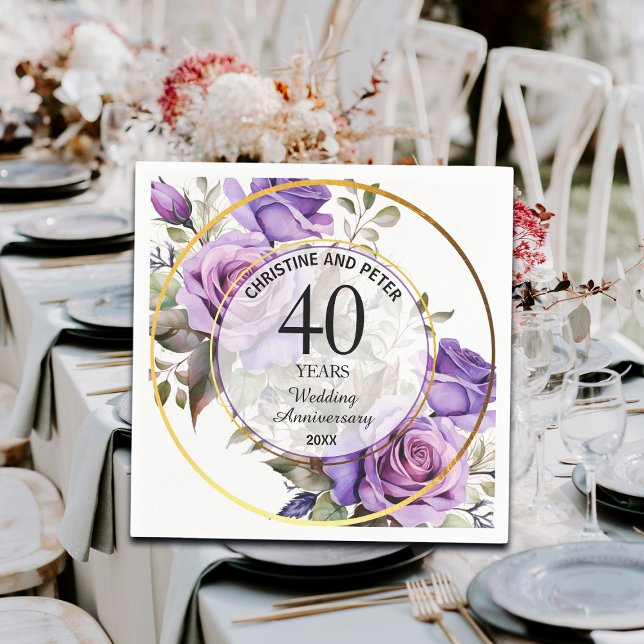 Any Wedding (40) Gold Frame Roses Anniversary Napkins (Creator Uploaded)
