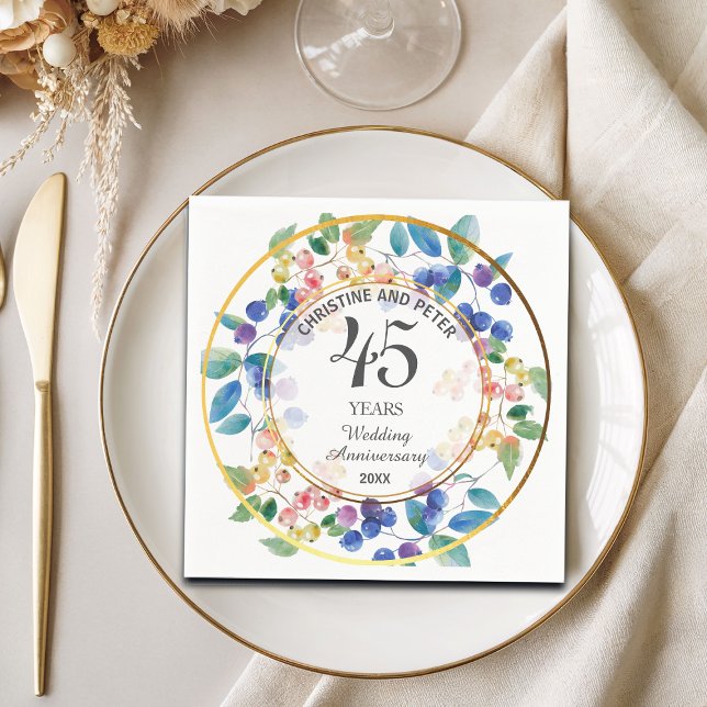 Any Wedding (45) Anniversary Gold Frame Berries  Napkins (Creator Uploaded)