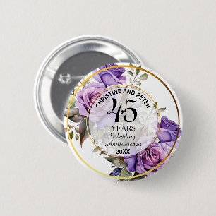 Any Wedding (45) Gold Frame Roses Anniversary Button