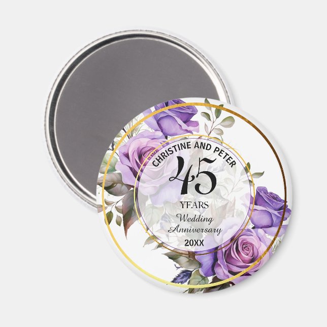 Any Wedding (45) Gold Frame Roses Anniversary Magnet (Front/Back)
