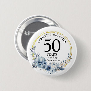 Any Wedding (50) Elegant Blue Floral Anniversary Button