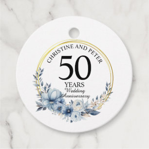 Any Wedding (50) Elegant Blue Floral Anniversary Favor Tags