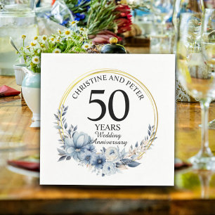 Any Wedding (50) Elegant Blue Floral Anniversary Napkins