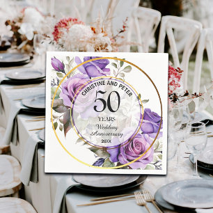 Any Wedding (50) Gold Frame Roses Anniversary Napkins