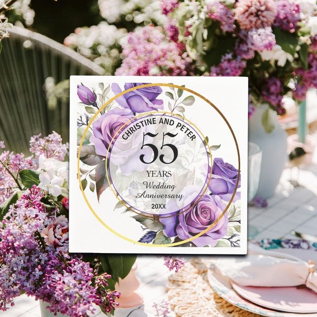 Any Wedding (55) Gold Frame Roses Anniversary Napkins (Creator Uploaded)