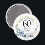 Any Wedding (60) Elegant Blue Floral Anniversary Magnet<br><div class="desc">Any Wedding Elegant Blue Floral Anniversary magnet - this elegant Blue Floral with Gold Frame any year wedding anniversary magnet can be personalized with your special wedding anniversary year!</div>