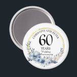 Any Wedding (60) Elegant Blue Floral Anniversary Magnet<br><div class="desc">Any Wedding Elegant Blue Floral Anniversary magnet - this elegant Blue Floral with Gold Frame any year wedding anniversary magnet can be personalized with your special wedding anniversary year!</div>