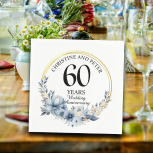 Any Wedding (60) Elegant Blue Floral Anniversary Napkins