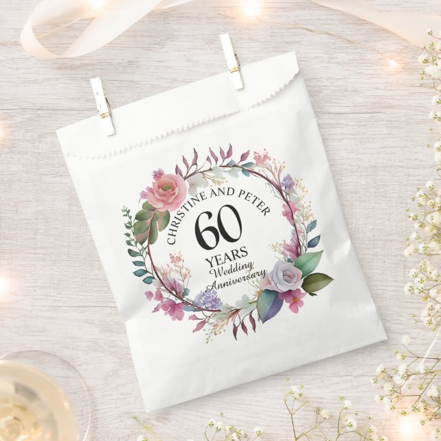 Any Wedding (60) Elegant Floral Anniversary Favor Bag (Clipped)