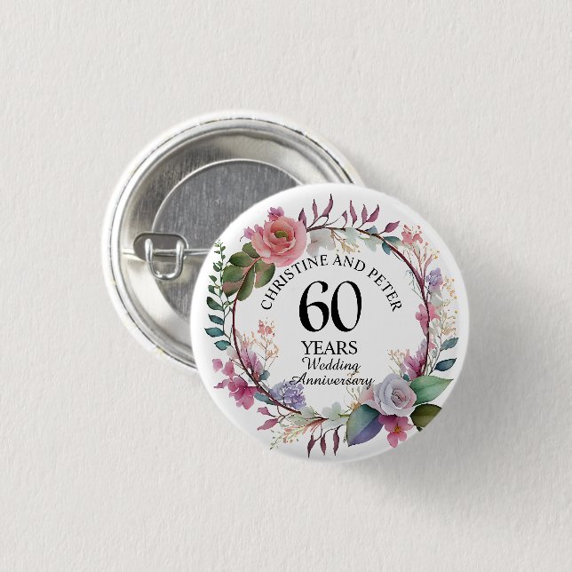 Any Wedding (60) Elegant Floral Anniversary Favor  Button (Front & Back)