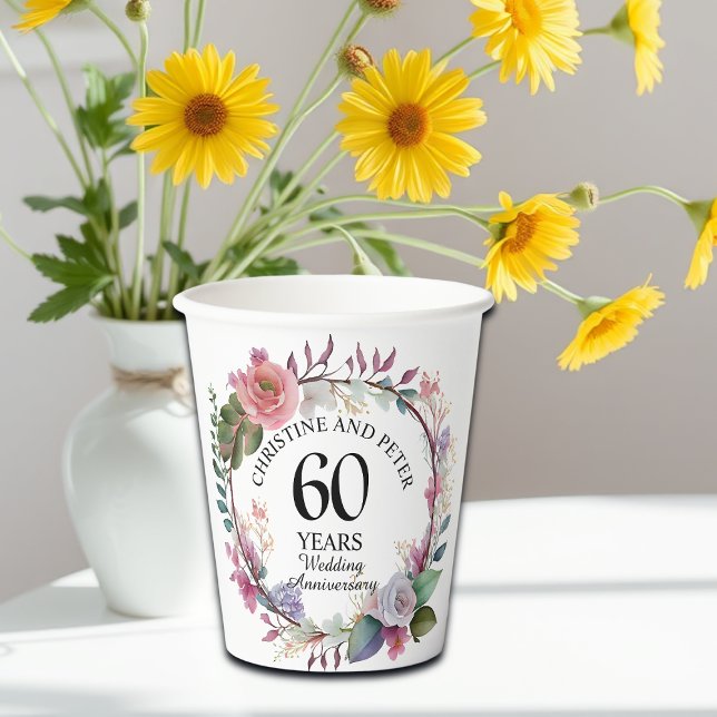 Any Wedding (60) Elegant Floral Anniversary Paper Cups (Creator Uploaded)