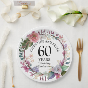 Any Wedding (60) Elegant Floral Anniversary Paper Plates