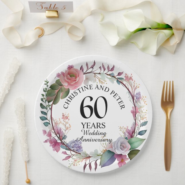 Any Wedding (60) Elegant Floral Anniversary Paper Plates (Wedding)