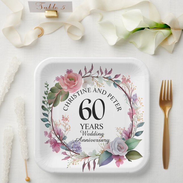 Any Wedding (60) Elegant Floral Anniversary Paper Plates (Wedding)