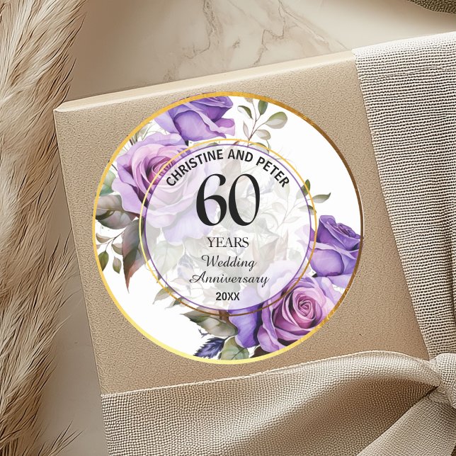 Any Wedding (60) Gold Frame Roses Anniversary Classic Round Sticker (Creator Uploaded)