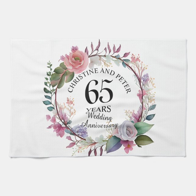Any Wedding (65) Elegant Floral Anniversary Kitchen Towel (Horizontal)