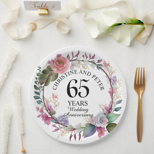 Any Wedding (65) Elegant Floral Anniversary Paper Plates (Wedding)