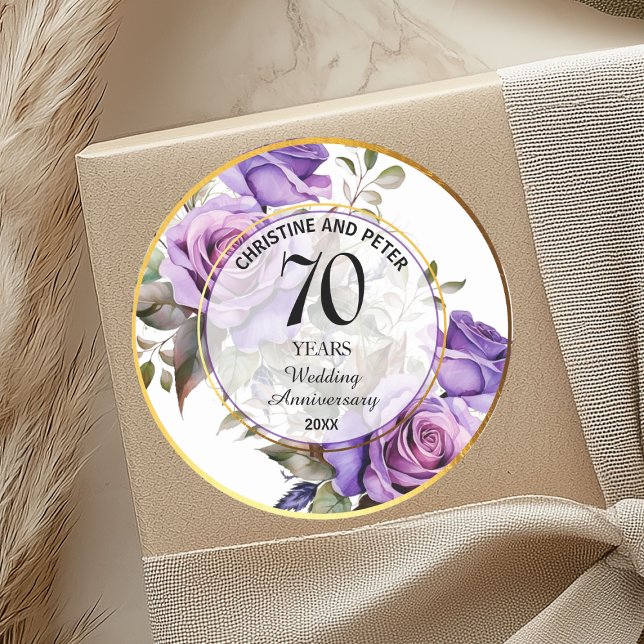 Any Wedding (70) Gold Frame Roses Anniversary Classic Round Sticker (Creator Uploaded)
