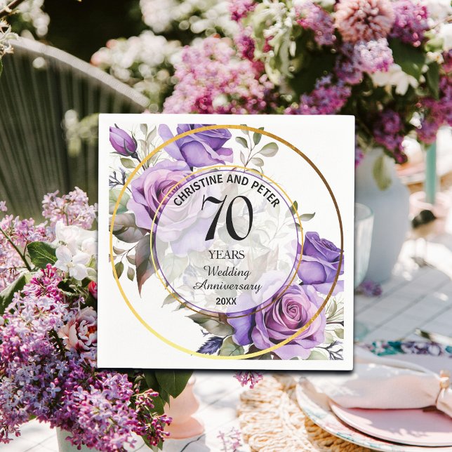 Any Wedding (70) Gold Frame Roses Anniversary Napkins (Creator Uploaded)