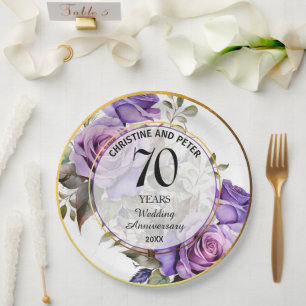 Any Wedding (70) Gold Frame Roses Anniversary Paper Plates