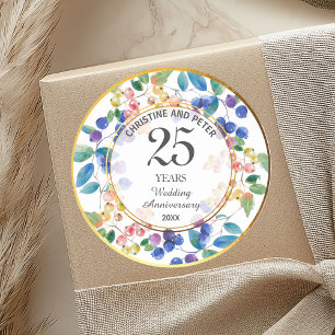 Any Wedding Anniversary (25) Gold Frame Berries Classic Round Sticker
