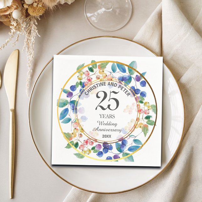 Any Wedding Anniversary (25) Gold Frame Berries Napkins (Creator Uploaded)